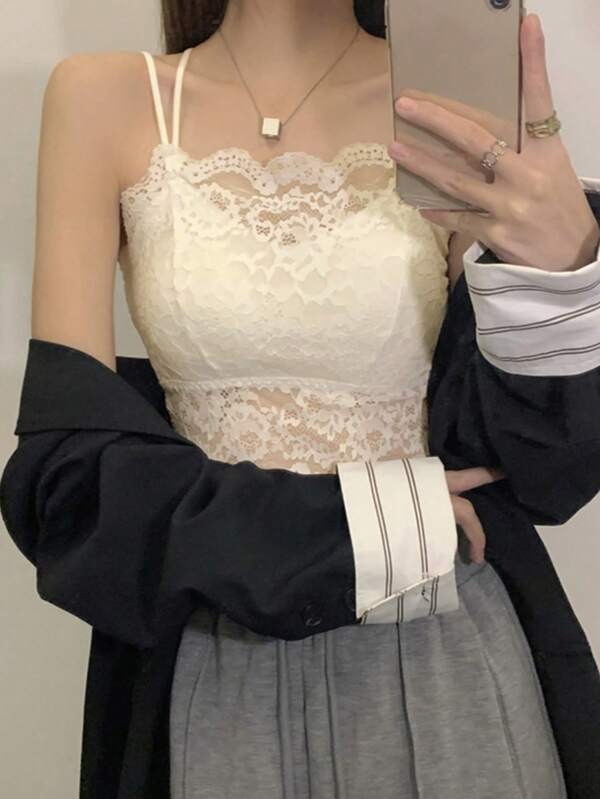女士蕾丝吊带背心，纯色，夏季休闲款