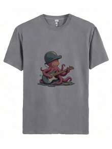 A Cartoon Of An Octopus Playing A Guitar. - Grey - View 1