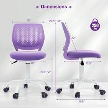 Desk Armless Chair Adjustable Middle Back Rotary Study Chair Purple - - 1 - View 3