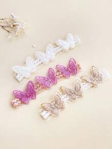 Set de 3 diademas de princesa para niña con doble capa, bordado de mariposa y doble corona con volantes, accesorios lindos para el cabello - Multicolor - Ver 4