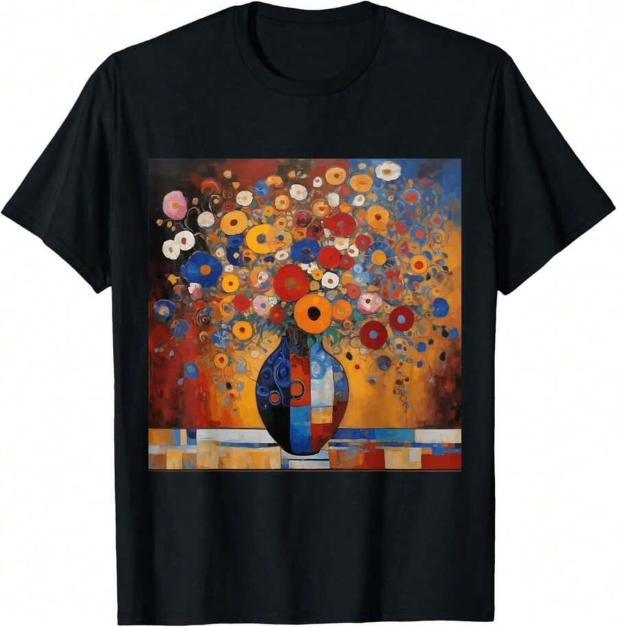 Gustav Klimt Style Abstract Flowers In A Geometric Vase T-Shirt>DI Hostess Gifts - Black - View 1