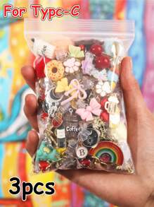 10/15/20/25/30/40/50 pezzi Tappi anti-polvere misti casuali (stile non ripetitivo), accessori per smartphone in lega/resina, ciondoli, piccole decorazioni, charm, cartoni animati, strass, nappe, 3D stereoscopici, gocce piatte di olio ecc. Vari colori, stili, motivi, forme, edizioni da collezione