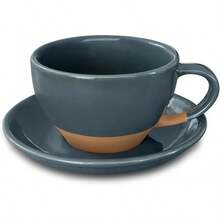 Mora Ceramic Latte Art Mug With Saucer - 10.5 Oz, Round Bottom Pours - Cafe Cups Cappuccino, Espresso, Coffee, Tea Etc - Porcelain Set Baristas, Great - Chai Latte - 木炭 - 查看 1