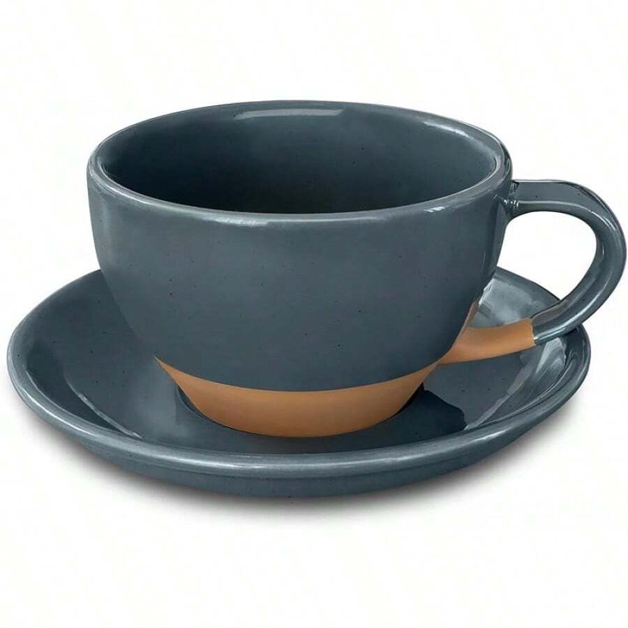 Mora Ceramic Latte Art Mug With Saucer - 10.5 Oz, Round Bottom Pours - Cafe Cups Cappuccino, Espresso, Coffee, Tea Etc - Porcelain Set Baristas, Great - Chai Latte - 木炭 - 查看 1