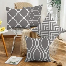 The Latest Best-Selling Grey Geometric Series Pillowcases, 4-Piece Polyester Short Plush Sofa Covers (Without Pillow Cores)