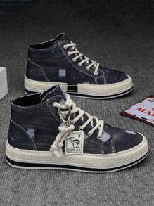 Men's Retro High-Top Skateboard Shoes, Comfortable Anti-Slip Casual Lace-Up Canvas Sneakers Suitable For Outdoor Activities