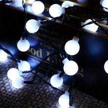 1 件太阳能圆形白球 LED 灯串，20/30/50/100/200 LED 户外花园装饰灯串，圣诞仙女花环灯，花园太阳能仙女新鲜灯，花灯，户外户外灯，适用于花园卧室派对客厅配件、房间卧室露营家居窗帘婚礼墙壁阳台