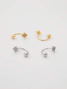 1件925纯银八角星/北极星鼻环/鼻钉/唇环/耳夹/耳软骨环 - 鋯石八芒星鼻鉤(隻) - 查看 2