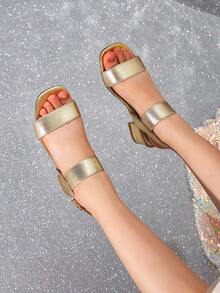 1 双时尚、优雅、百搭的奢华高跟凉鞋，专为女孩设计 - 金色 - 查看 3