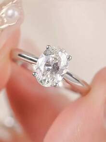 925 纯银椭圆形蛋形戒指，皇冠水滴戒指，优雅女士结婚戒指，男女通用礼物，奥地利水晶，订婚，求婚戒指