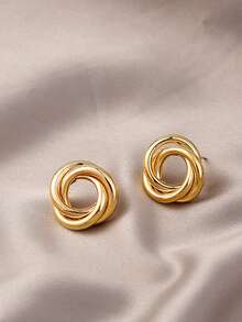 Twisted Geometric Circular Shape Earrings – Modern And Versatile Design – Fashion Accessory For Women - 金色 - 查看 2