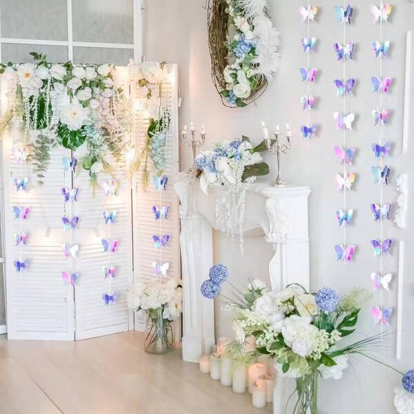 2m Guirnalda larga de papel 3D con mariposas de colores, decoración para bodas, fiestas y cumpleaños
