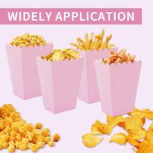 10pcs Solid Color Pink Food Box, Gift Wrapping Supplies, Birthday Babe Shower Wedding Party Room Table Decoration Family Movie Night French Fries Box, Popcorn Cups, Popcorn Buckets Treat Boxes Containers Macaroni Packaging Box