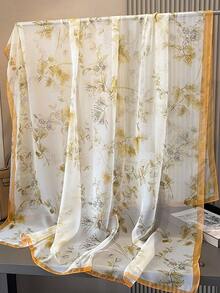 1pc Women's Green Chiffon Scarf, Lightweight Versatile Spring Autumn Scarves, Shawl, Fashion Accessory For Travel & Sun Protection - Yellow - View 3