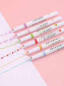 6 sets de marcadores con diseño curvo y de curva, bolígrafos de encaje, resaltadores de flores onduladas, bolígrafos de contorno curvo DIY, adecuados para cuadernos y dibujos, marcadores resaltadores para estudiantes, bolígrafos para niños, adolescentes y adultos, marcadores para maestros - Multicolor - Ver 2