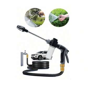 زجاجة رش رغوة التنظيف للسيارة من البلاستيك ، رأس رش صابون لغسيل السيارات والري في الحديقة والعناية بالعشب عاليّ الضغط ، قطعة واحدة مسدس رش ذو ضغط عالٍ مع فوهة معدنية قابلة للتعديل