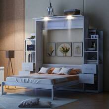 Cama empotrada de matrimonio con estantes, cajones y luces LED, color blanco-3930 - Multicolor - Ver 2