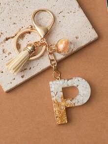 1个可爱白色钥匙扣，圣诞钥匙扣，女士字母流苏钥匙扣，可挂在钥匙、钱包、手提包、背包上，节日圣诞礼物，家居装饰 - 白色 - 查看 9