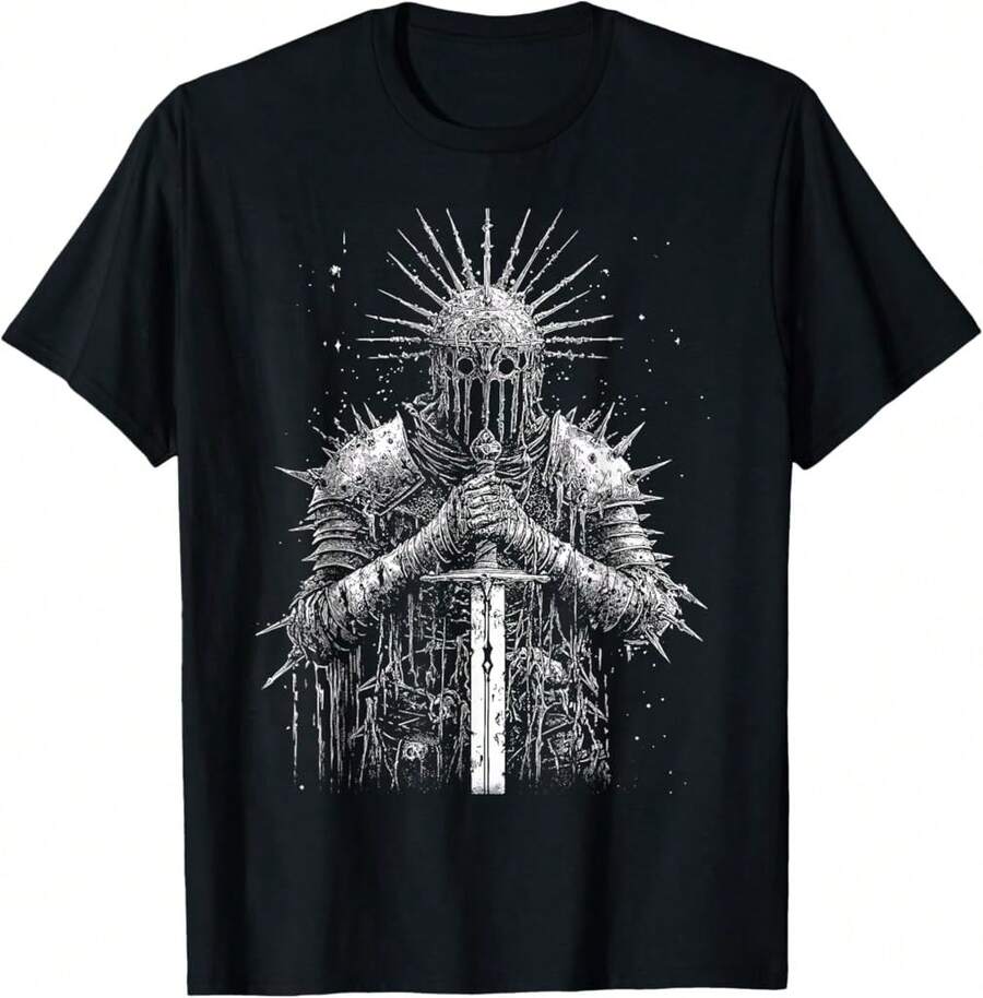 Knight Templar Warrior Crusade Medieval Fantasy Art T-Shirt]DIS Mother's Day Gifts - Black - View 1