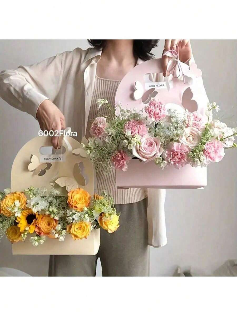 1PC Flower Box Pvc Cake Box Hand Flower Card Bouquet Packaging Box Flower Shop Packaging Bag Gift Box - Gift Box - View 1