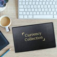 Ein Währungssammelalbum mit 40 Fächern, ein Bargeldeinzahlungsbuch, ein Einzahlungsordner, ein Kassenbuch, ein Notizblock und ein Sparbuch, entworfen für Sammler zur Verwaltung von Bargeld und Banknoten, Sparplan, 14-tägiger Sparplan, 10.000 Euro Sparplan, Sparprogramm - Schwarz - Übersicht 7