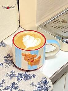 可爱手绘小狗陶瓷杯带手柄，可重复使用陶瓷咖啡杯，茶杯 - 彩色 - 查看 10