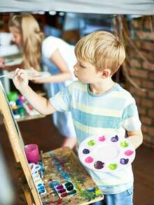 5/10/15pcs White Circular Plastic Paint Palettes, For Students Painting In School Projects Or Art Classes, Back To School, School Supplies, Household Items - White - View 6