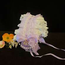 1pc Lolita Style Girl Faux Pearl Bow Lace Headband + Cute Countryside Themed Headpiece Ribbon Maid Headdress, Suits 2D Lolita Halloween