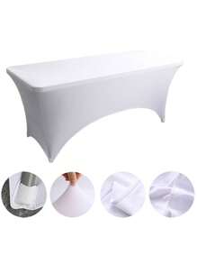 1/2pcs Black High Stretch Tablecloth + 6pcs Chair Cover Set, 4FT/6FT/8FT Polyester & Spandex Material Tablecloth, All-Season Tablecloth Covers, Full-Cover Chair Covers, PU Leather Chair Covers With Tie-Back, Suitable For Home, Indoor, Outdoor, Picnic And Camping, Fits All Holidays And Special Occasions