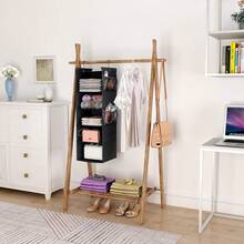 Organizador colgante de armario con 5 estantes Houser, ahorrador de espacio, estantes colgantes de tela con 4 bolsillos laterales, plegable, color negro - Gris - Ver 10