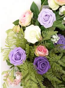 25pcs Purple Artificial Rose Flowers Set With 2pcs Leaves, Realistic Roses On Stems, For DIY Wedding Bouquet, Party, Home Decor