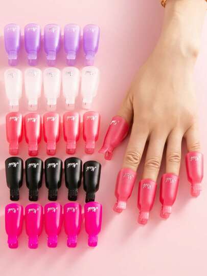 20/10pcs Nail Polish Remover Clips, Acrylic Nail Clips Caps,Gel Nail Polish Remover Clips, Plastic Acrylic Nail Art Remover Soak Off Wrap Cleaner Cap Clip For Remover Cleaner Tool