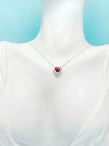 Luxury Necklace For Women, Semi-Jewelry, Heart-Shaped Zirconia Pendant With Rhinestones, 925 Silver Plated. - Red - View 3