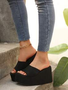 女士厚底坡跟凉鞋，柔软厚底舒适沙滩拖鞋