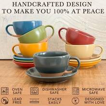 Mora Ceramic Latte Art Mug With Saucer - 10.5 Oz, Round Bottom Pours - Cafe Cups Cappuccino, Espresso, Coffee, Tea Etc - Porcelain Set Baristas, Great - Chai Latte - 灰色 - 查看 6