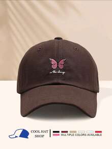 Boné de beisebol ajustável com estampa de letras e borboletas e proteção solar de verão unissex, multicolorido opcional, casual, respirável e versátil para atividades ao ar livre - boné de beisebol - Ver 12