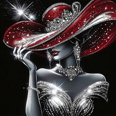 1 件优雅 5D DIY 钻石画套装 - 身着红色连衣裙的时尚女士，镶嵌闪亮圆形亚克力钻石，全钻艺术工艺品，无框壁挂装饰，适合客厅、卧室、办公室 - 理想的节日礼物，全新钻石画套装，无框架，多种规格可供选择