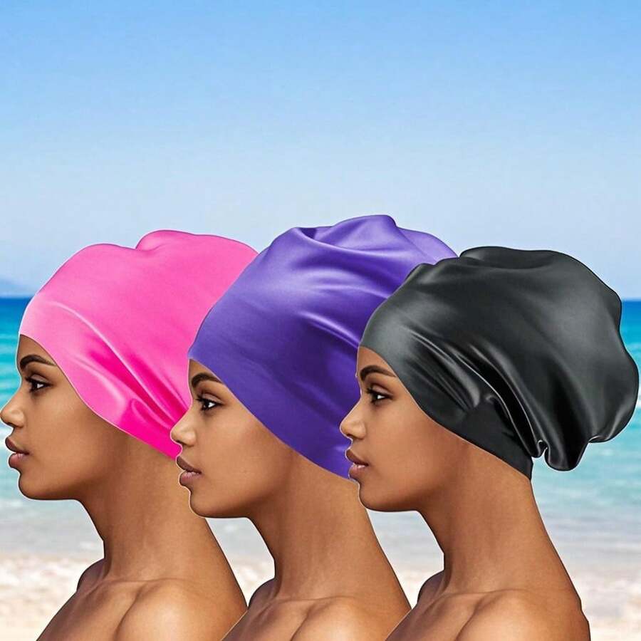 Mũ bơi silicon cỡ lớn dành cho tóc dài, mũ bơi chống thấm nước unisex phù hợp với tóc giả, tóc tết, kiểu tóc Afro, tóc nối - Mũ bơi cho tóc dài, vật dụng cần thiết khi đi biển, phụ kiện đi biển, phao bơi. - Nhiều màu - Xem 1