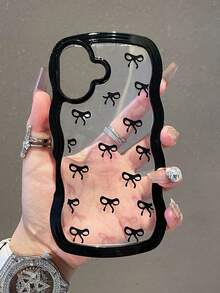 1pc Cute Bow Tie Wave Pattern Shockproof Anti-Slip Soft Feeling Phone Case, Compatible With IPhone 11/12/13/14/15/16/16 Pro Max, Also Fits 17/17 Pro/17 Air/17 Pro Max - Black - View 4