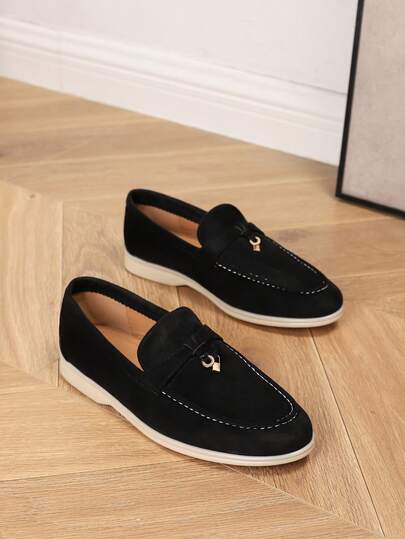 男士莫卡辛圆头休闲正装鞋，2025春夏新款百搭一脚蹬乐福鞋，商务工作鞋，英伦风，平底软底手工大码43-46（偏小1/2码）