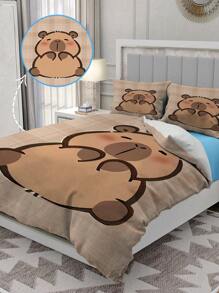 2/3pcs Capybara Cartoon Duvet Cover Bedding Set,Bed Comforter Set, Room Decor,With 1 Duvet Cover And 2 Pillowcases, King-Size Bedspread, Bed Sheet, Soft Skin-Friendly Polyester, Machine Washable, Dry Clean. It Is Suitable For Home And Bedroom Decoration,Room Decor, Bedroom Decor,Room Decoration Stuff,Queen Comforter Set,It Is A Good Birthday Gift.