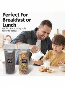 4pcs2.5L Airtight Food Storage Container With Lid, Dry Food Cans Free Of Bisphenol A, Lactose, Grains, Pasta, Flour, And Sugar For Organization And Storage, Labeled And Labeled, Dishwasher Washable, Plastic Food Storage Cans, Household Kitchen Utensils - Đen và trắng - Xem 4