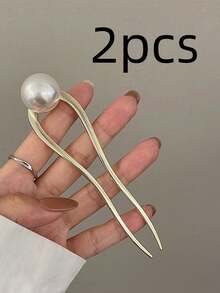 1pc Fashion Faux Pearl U-Shaped Hair Clip, Minimalist Luxury Niche Hair Accessory Hair Bun Hair Pin Hair Bun Maker Bun Hair Piece Hair Styling Pins, School Stuff, Pearl Hair Accessories, Wedding Items, Head Accessories,Summer,Holiday,Travel - Multicolor - View 11