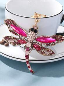 Llavero con diseño hueco con incrustaciones de árbol de la vida, llavero creativo con hoja de arce metálica y libélula con strass, accesorio de moda para coche, bolso, mochila escolar, gótico, Y2K, con soporte para identificación