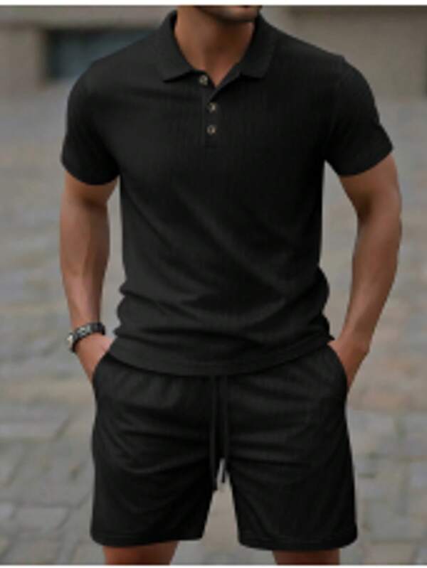 2pcs/Set Men's Casual Outfit, Solid Color Summer T-Shirt & Shorts Set, Fashionable Short Sleeve Top, Breathable Comfortable Shorts