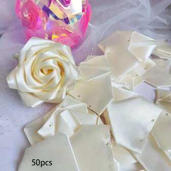 50pcs Eternal Rose Ribbon Petals For DIY, Handmade Semi-Finished Ribbon Flower Pedals, Decoration, Holiday Gift, Handcraft