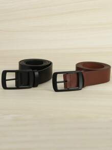 2pcs/Set Men Business Casual Leather Belt With Metal Buckle, Suitable For Daily Use, Holiday Gift