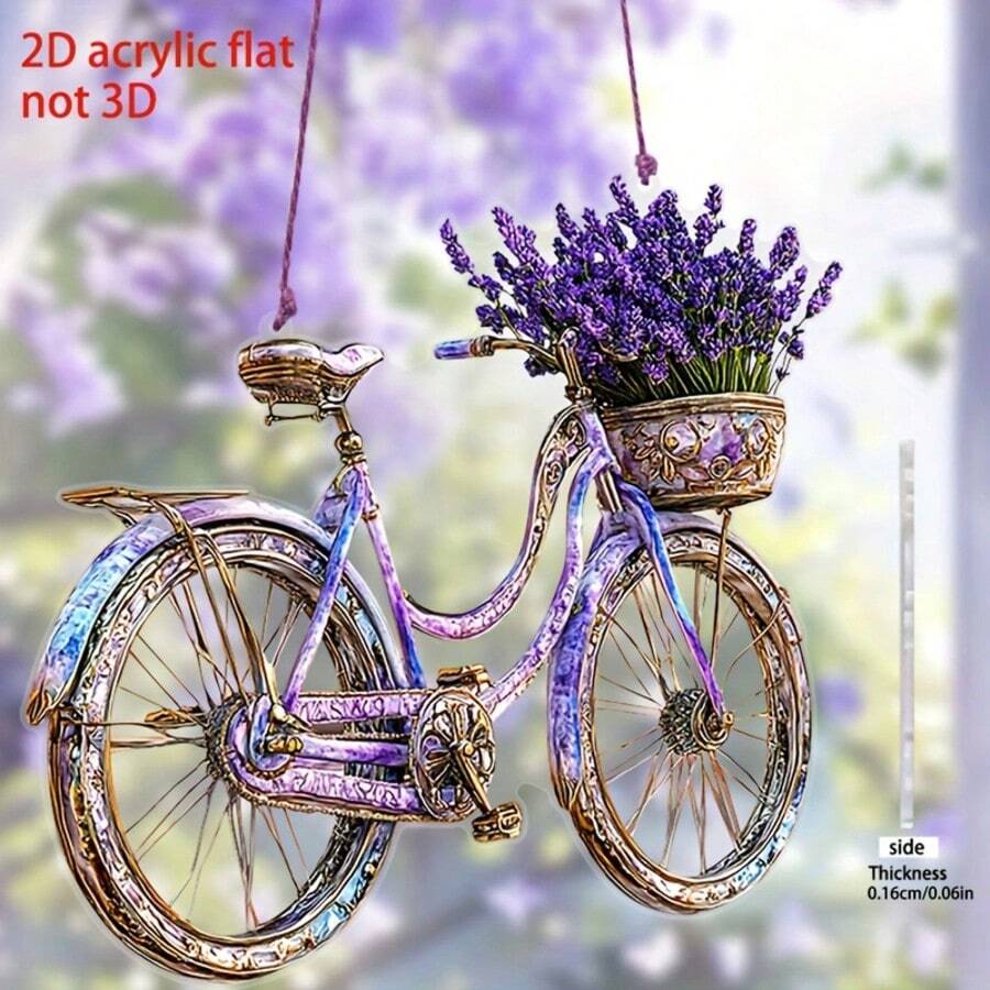 2D Plane, 1 Piece, Charming Lavender Bicycle Light Catcher, Made Of Acrylic, With A Purple String, Very Suitable For Home And Garden Decoration, Cafe Ambiance, Purple Theme - A Perfect Gift For Friends, Family And Cycling Enthusiasts - Purple - View 1
