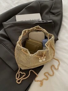 这款迷你时尚纯色水桶包，是一款百搭优雅的链条单肩包，适合购物、携带钱包、休闲外出等场合，尤其适合年轻女性、大学生、职场新人、白领人士。同时，也非常适合办公室、大学、工作、商务、通勤、户外活动、旅行和郊游等各种场合。 - 金色 - 查看 8