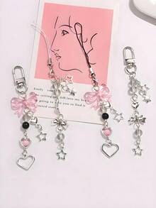 1件装女士Y2K风格可爱蝴蝶结钥匙扣吊坠，创意手机短链心形五角星装饰配件，可作包包装饰、汽车配件、包包挂饰、学院风哥特圣诞包包挂饰、汽车配件、教师朋友姐妹礼物创意 - 彩色 - 查看 1